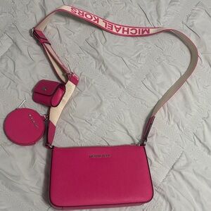 Michael Kors Pink Crossbody Bag with Logo Strap